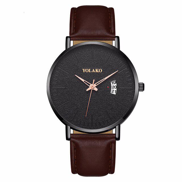 YOLAKO брендовые стильные минималистичные мужские часы с кожаным ремешком, часы с календарем в британском стиле, простые кварцевые часы Erkek Kol Saati
