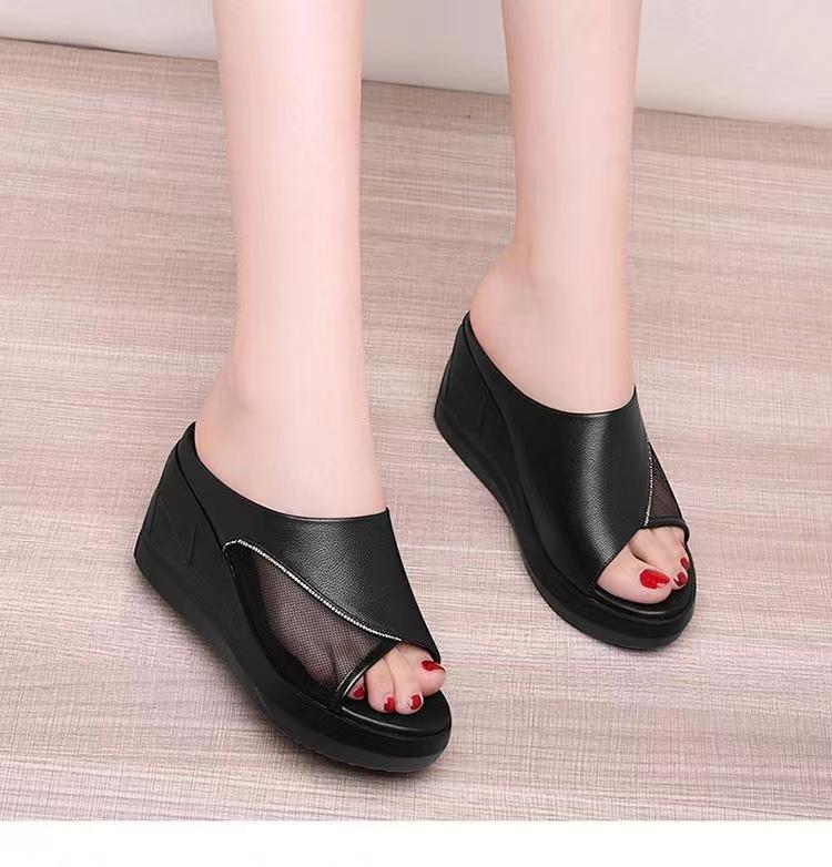 Модные женские тапочки на каблуке Slope, летние повседневные босоножки на среднем каблуке с выемкой и универсальные женские тапочки