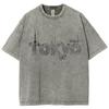Tokyo Monogram Print Women's T-Shirt Washed Denim Oversized Unisex Half Sleeve Design Teen Student Top Street Cool Tees