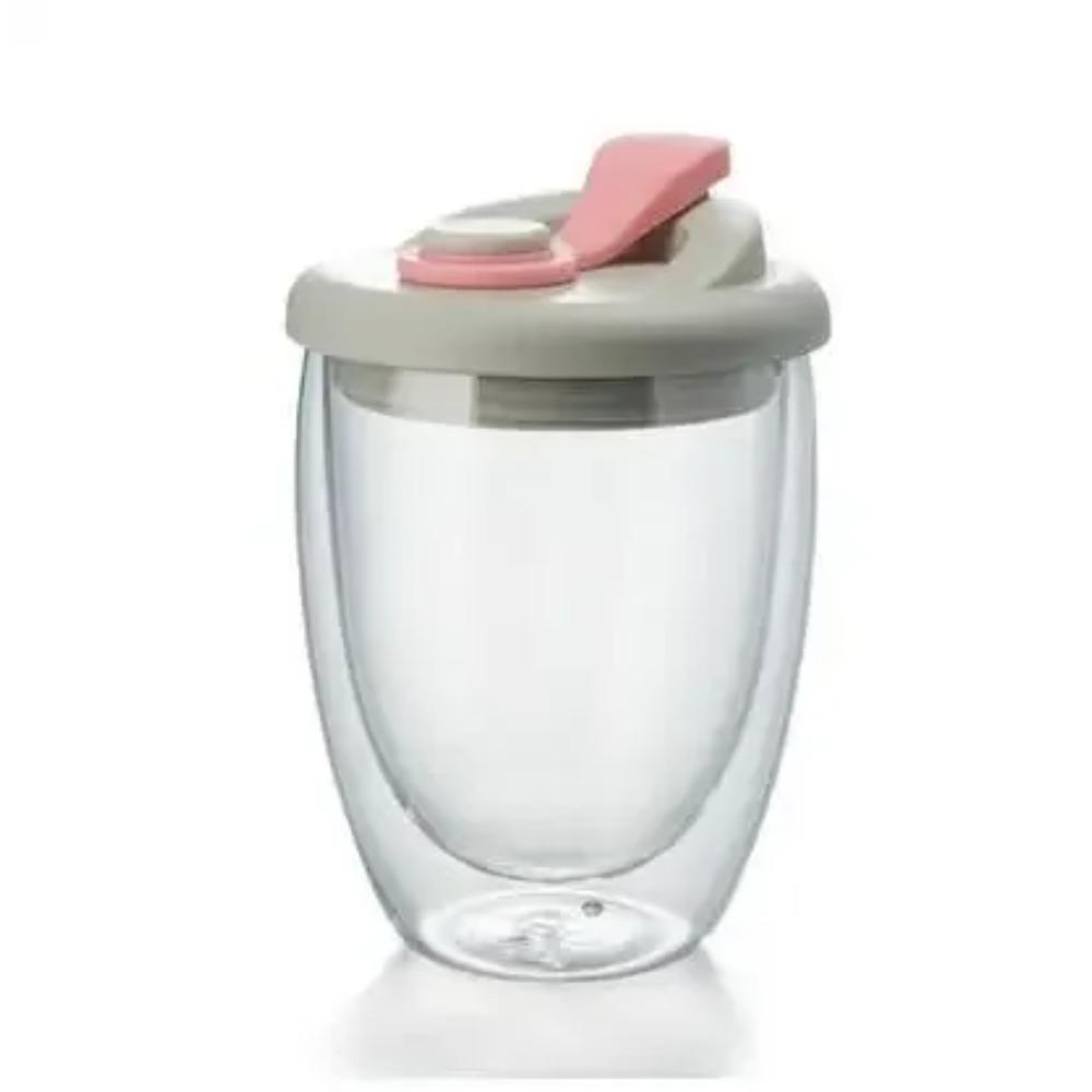Double Wall Glass Cups with Lid, Reusable Insulated Tea Mug, Dishwasher Safe, Eco Friendly, Coffee Travel Mugs, Dishwasher Safe