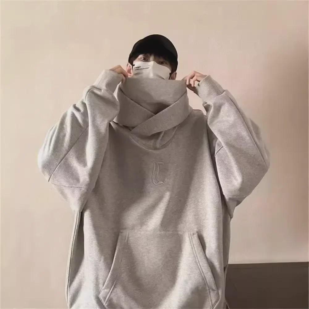 Мужская толстовка с капюшоном и высоким воротником — модная на осень/зиму, свободный крой, однотонная, универсальная повседневная куртка для пар