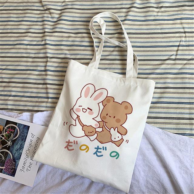 Kawaii мультяшный ретро-принт, женская повседневная шикарная женская сумка без молнии, новая модная белая парусиновая сумка большой вместимости, новая готическая сумка на плечо.