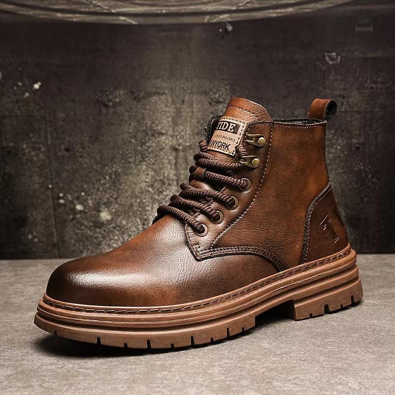 Martin Boots Men's Shoes New Autumn and Winter High-top Leather Shoes American Retro Boots Knight Locomotive Short Boots