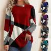 Women French Cashmere Long Sleeve Sweatshirt Thin Geometric Contrast Print Loose Fit