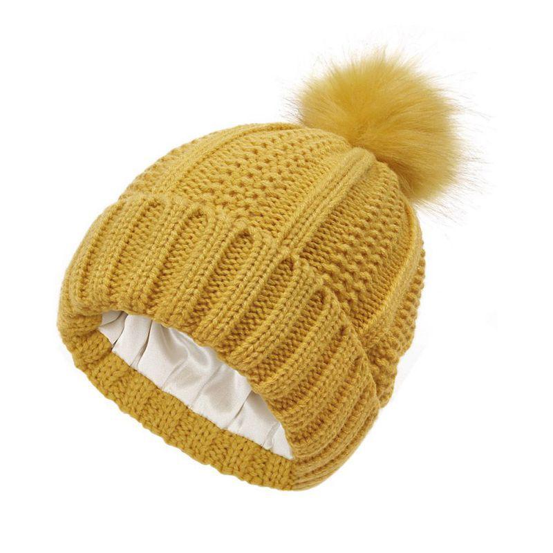 Зимняя теплая защитная прическа, шелковистая эластичная атласная подкладка, вязаные шапки, женские модные свободные шапочки для езды на велосипеде и пешего туризма