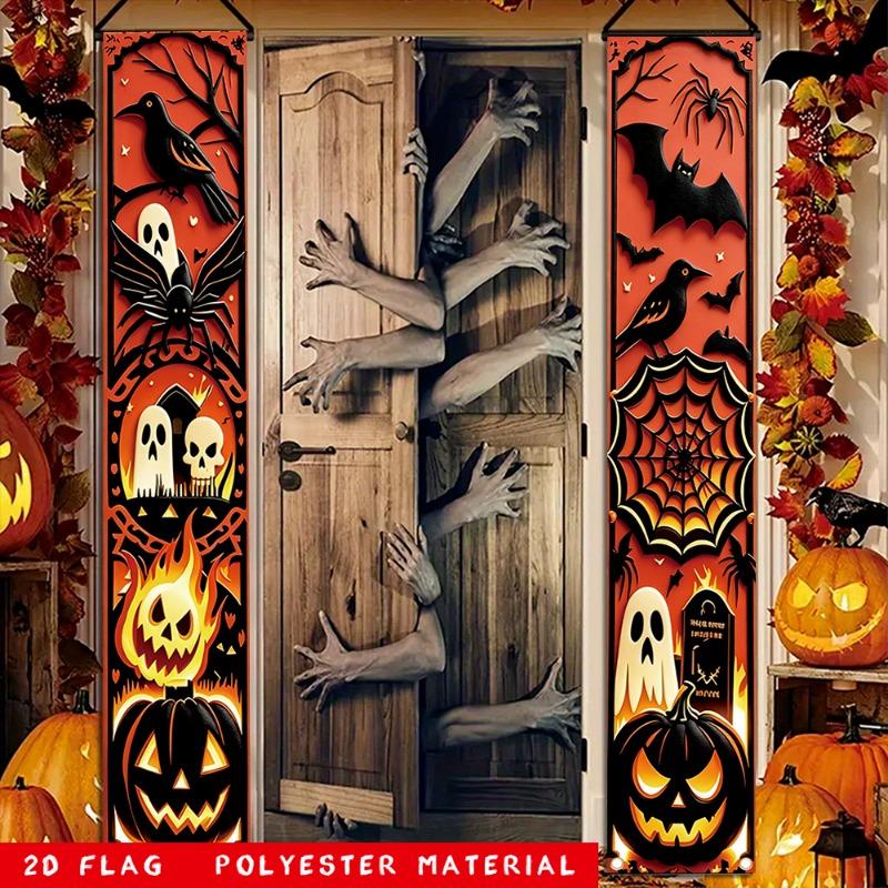 1pc Hanging Banner Halloween Spooky Party Decor 12x70.8in Polyester
