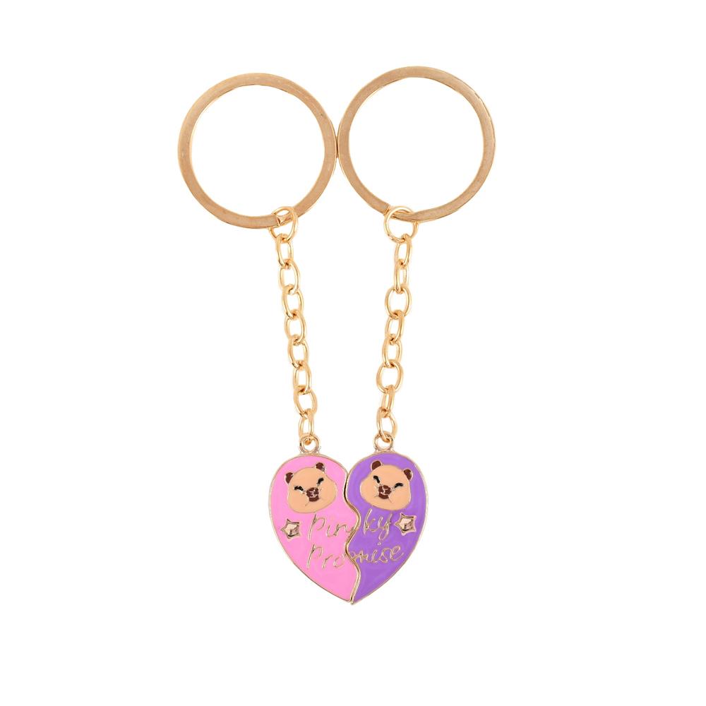 2Pcs/set Cute Kapibala Heart-shaped Stitching Best Friend Bestie Key Chain BFF Friendship Jewelry Gifts for Girls