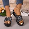 Thick Soled Women's Sandals Fashionable Slope Heel Straight Drag Casual Sequin Beach Sandals