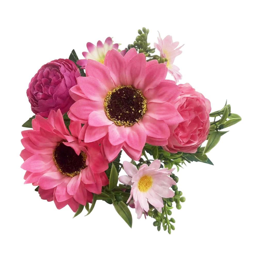 Multicolor Sunflower Artificial Flower Green Leaves DIY Faux Daisy Peony Flower Photo Props Accessories Simulation Sunflower