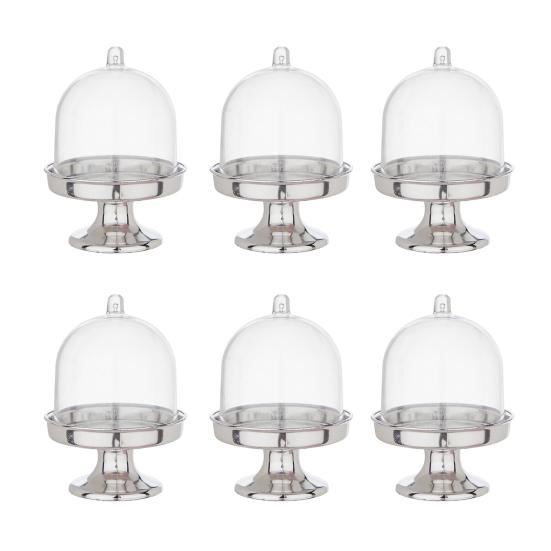 Мини-подставка для торта из пластика с купольной крышкой, прозрачная подставка для десертов и кексов, тарелка для шоколадных конфет, для дня рождения, праздника, детского душа, чаепития