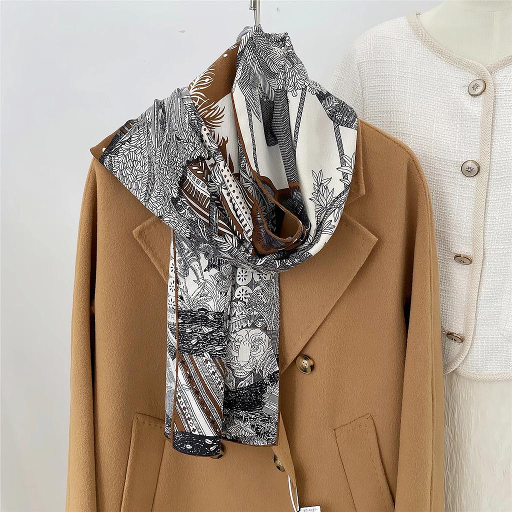 160x33CM Winter Thicken Silk Cashmere Scarf Women Hand Rolled Shawls Forests Print Long Scarves Wraps Bandana Big Hijabs Female