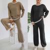 Женский костюм Зимняя домашняя одежда Повседневный двухпредметный Контрастная цветная вставка Пуловер Топ + Прямые широкие брюки