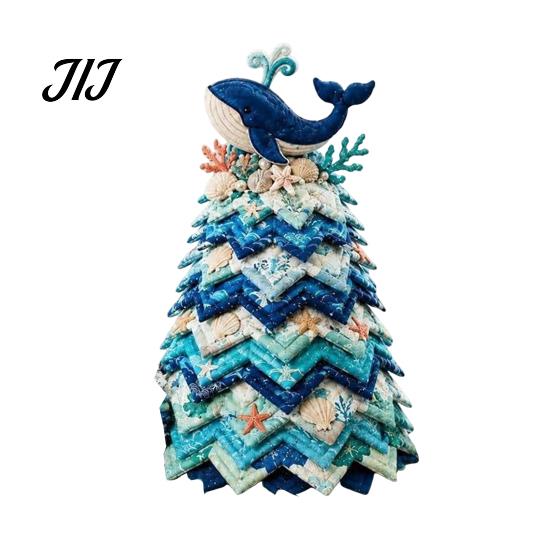 Seaside Home Decorative Ornaments DIY Quilted Ocean Christmas Tree Kit, Holiday 3D Fabric Patchwork Craft Desktop Window Decorations Coastal