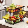 Двухъярусная корзина для фруктов с 2 вешалками для бананов. Дизайн ручки. Большая вместимость. Прочная несущая прямоугольная стойка для хранения.