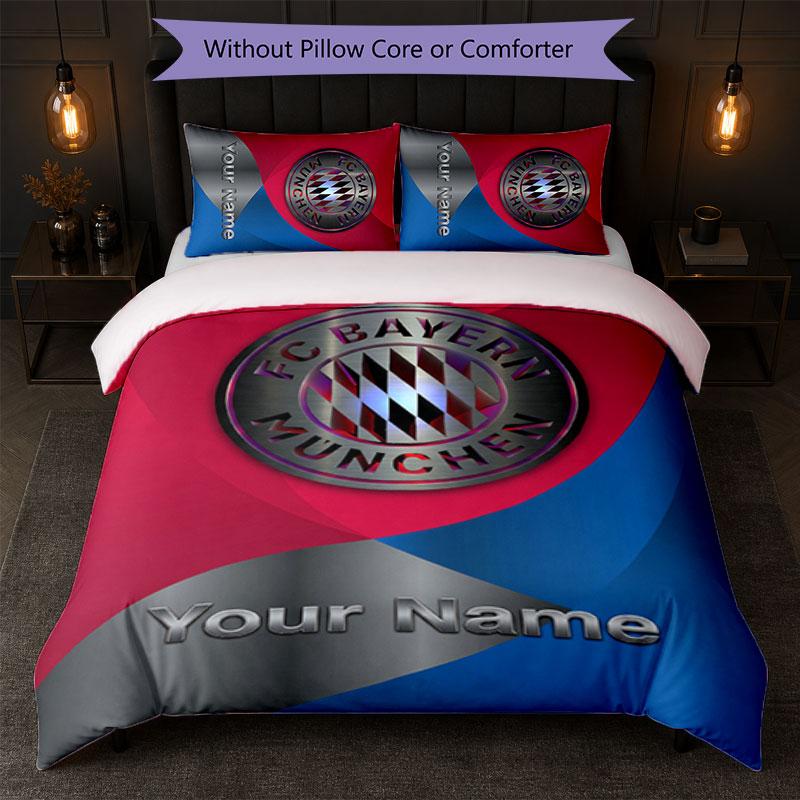 Bayern Munich Custom Name Text Bedding Set 1 Duvet Cover+2 Pillowcases Soccer Logo Personalized Gift For Special Occasion Bedroom Decor