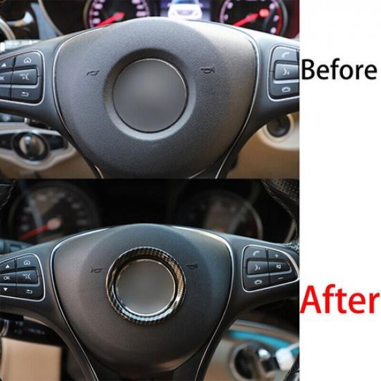 For Benz V-Class 2017- Car Steering Wheel Carbon Fiber Horn Ring Cover Panel
