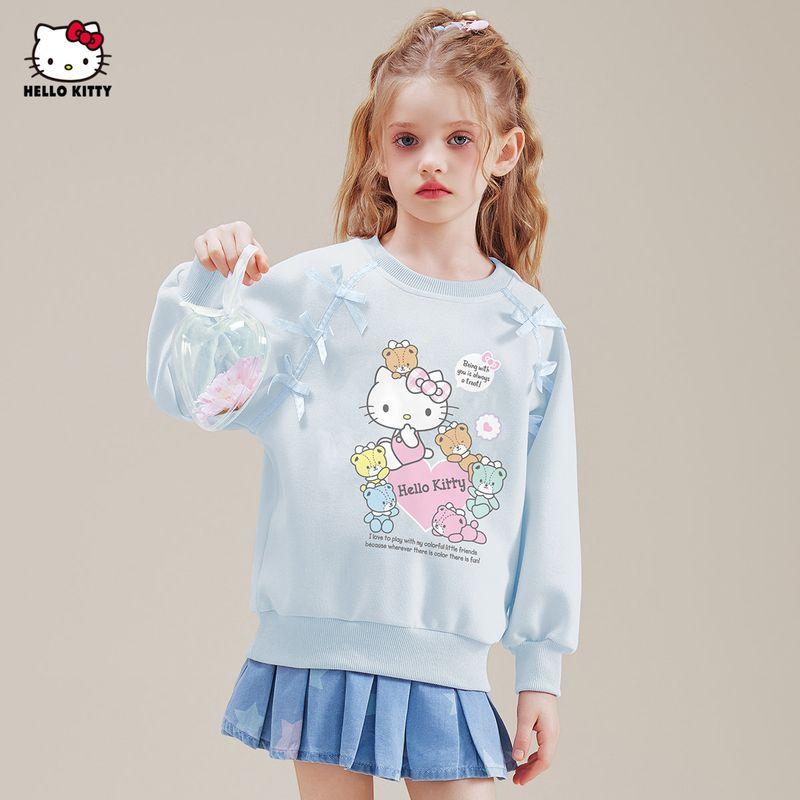 Hello Kitty Girls' Spring and Autumn Sweatshirt 2025 New Casual Cartoon Children's Top for Older Girls Spring Wear