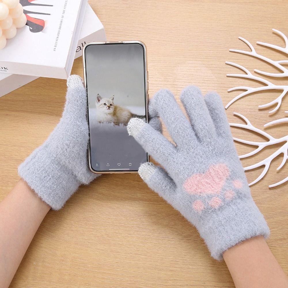 Сенсорные вязаные шерстяные варежки Утепленные перчатки для велоспорта на открытом воздухе Полные пальцы Guantes Женские Мужские