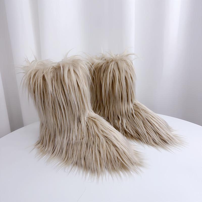 IPPEUM Зимние меховые сапоги 2025 Сапоги до колена для женщин Сапоги выше колена Плюшевые длинные сапоги