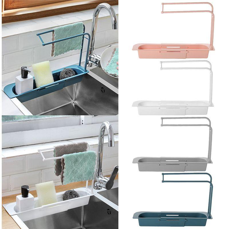 Versatile Telescopic Sink Rack Holder With Extendable Storage For Soap Sponge Towel