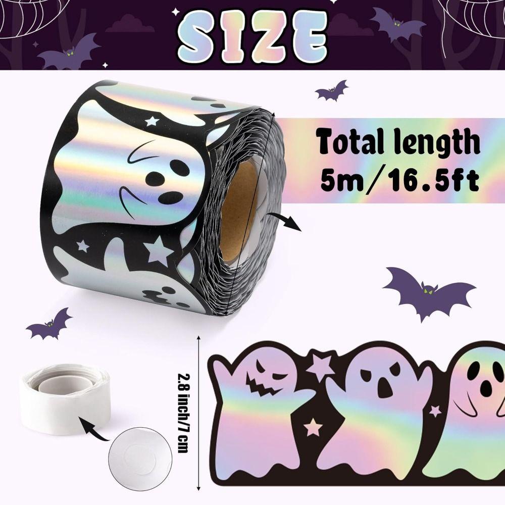 Waterproof Self-Adhesive Ghost Sticker Iridescent Holographic Decals Halloween Border Trim Office