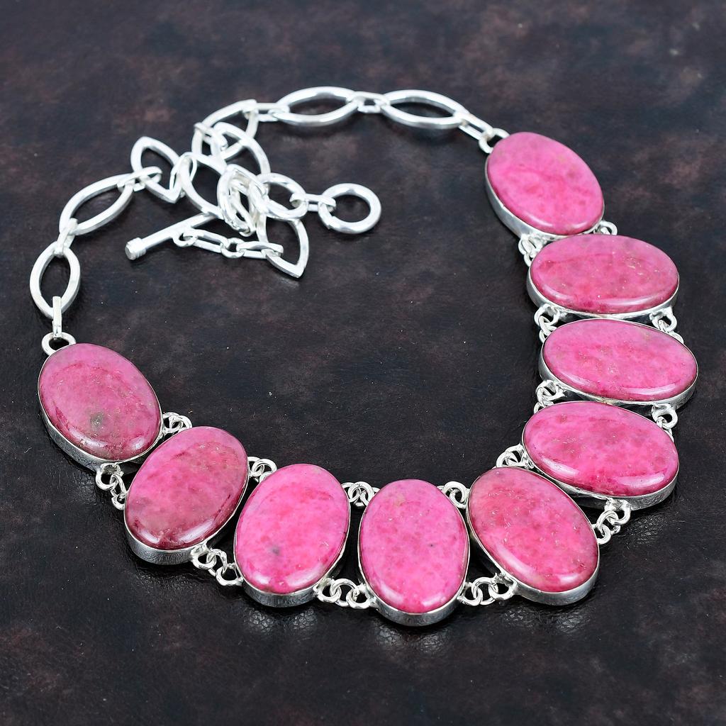 Rhodonite Necklace 925 Sterling Silver Necklace Adjustable Chain Necklace Elegant Jewelry Gemstone Necklace Gifts for Women Handmade Jewelry