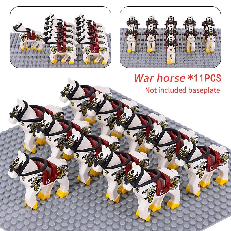 Средневековые военные наборы Фигурки кавалерии Боевой конь Животные Детали строительных блоков Рыцарское оружие Аксессуары Игрушки для детей подарки