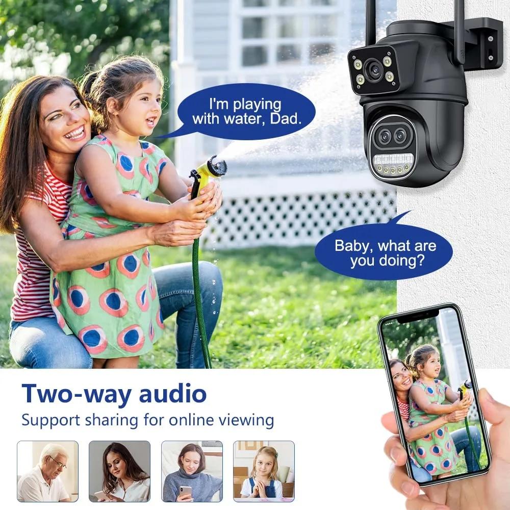 Новая IP-камера EU 12MP 6K WiFi с тремя объективами и двойным экраном, уличная PTZ-камера, 8-кратный зум, защита домашней безопасности, беспроводное Wi-Fi видеонаблюдение