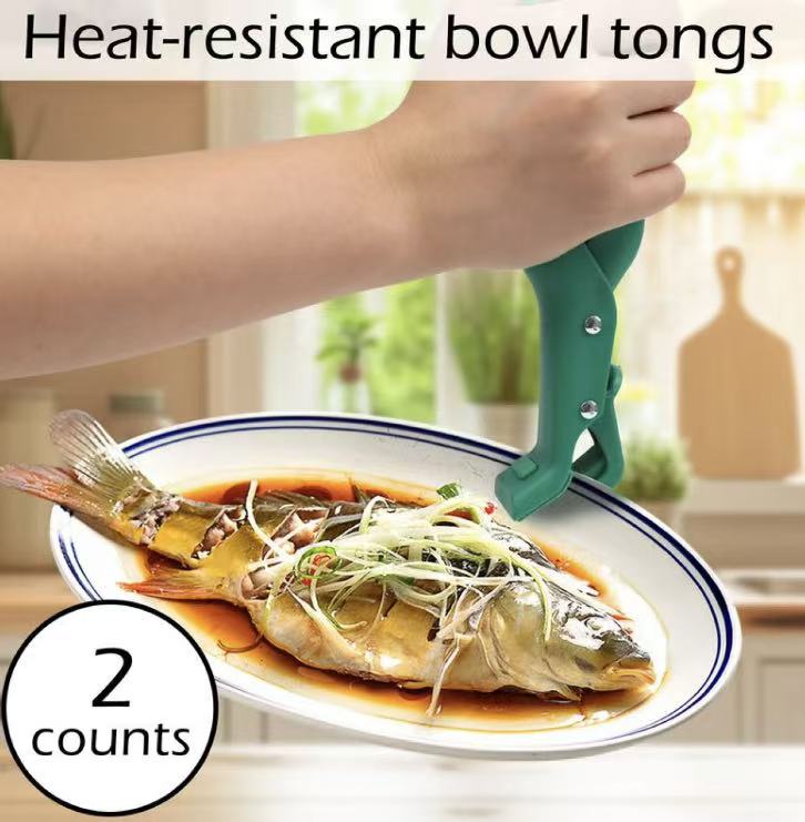 Multi-Purpose Anti-Scald Tool for Bowls, Plates, Pans, Serving as Holder, 2 Counts Hot Plate Gripper, Clip in Kitchen Red & Green.