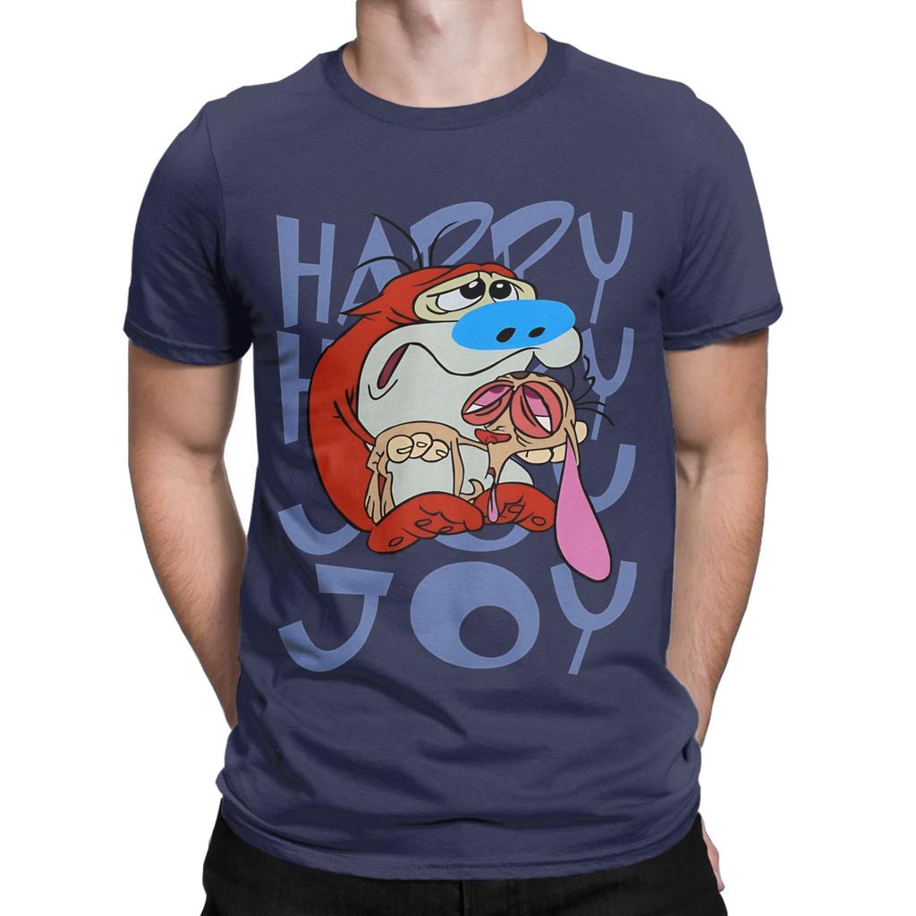 Ren And Stimpy Happy Happy Joy Joy T Shirt Beach TShirts Unisex Cotton O Neck Oversized Tees ShortSleeve Y2k Retro Tshirt
