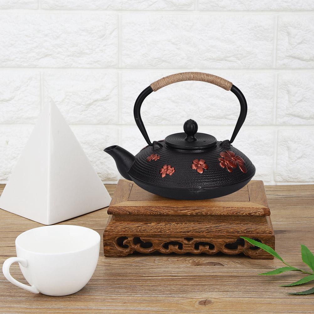 0.9L Red Oriental Cherry Pattern Classic Cast Iron Teapot Kettle Tea Pot Drinkware Tool