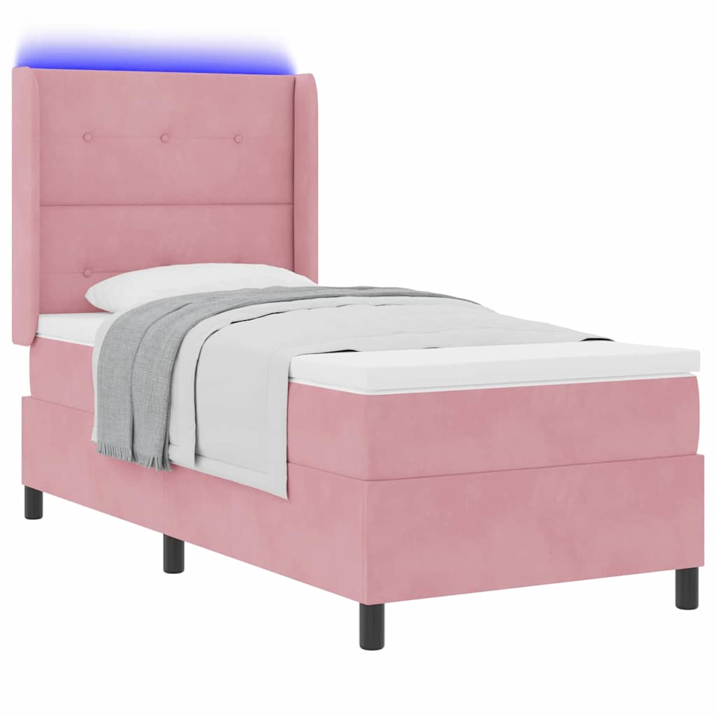 LED Box Spring Bed with Mattress Pink 90 x 190 cm Velvet