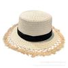Women's Summer Sun Protection Straw Hat Beach Hat High-End Feel Hat Raffia Hollow Out Fringe Hat