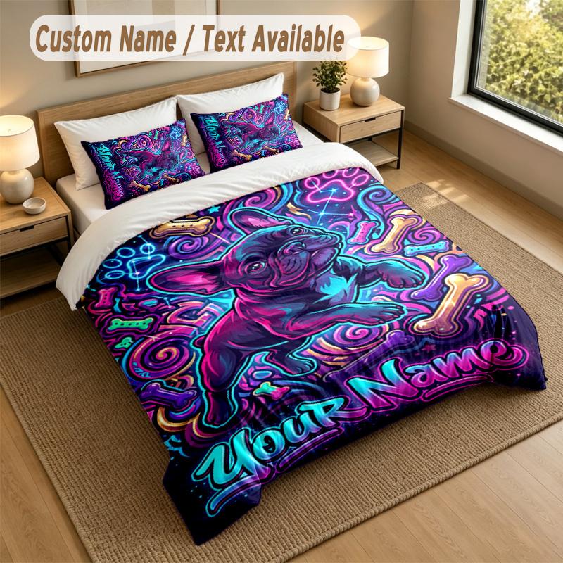 Dog Theme Personalized 3Pcs Bedding Set Custom Text & Name 1 Sheet 2 Pillowcases Household Bedding 1pc