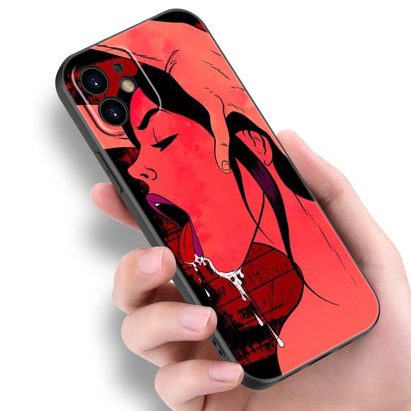 Sexy Lady Red Lips Girls Bikini Case For Apple iPhone 14 13 12 Mini 11 Pro Max 7 8 XR X XS 7 8 Plus SE 2020 2022 Black Cover