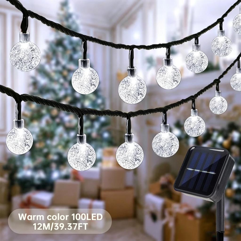 12m/39.37ft100 Solar Powered Bubble Ball String Light Indoor Outdoor Decorative Lamp With 8 Lighting Modes Suitable For Home Holiday