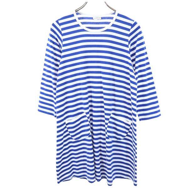 Marimekko Border Long Sleeve One Piece 160 Blue X White Kid's Used