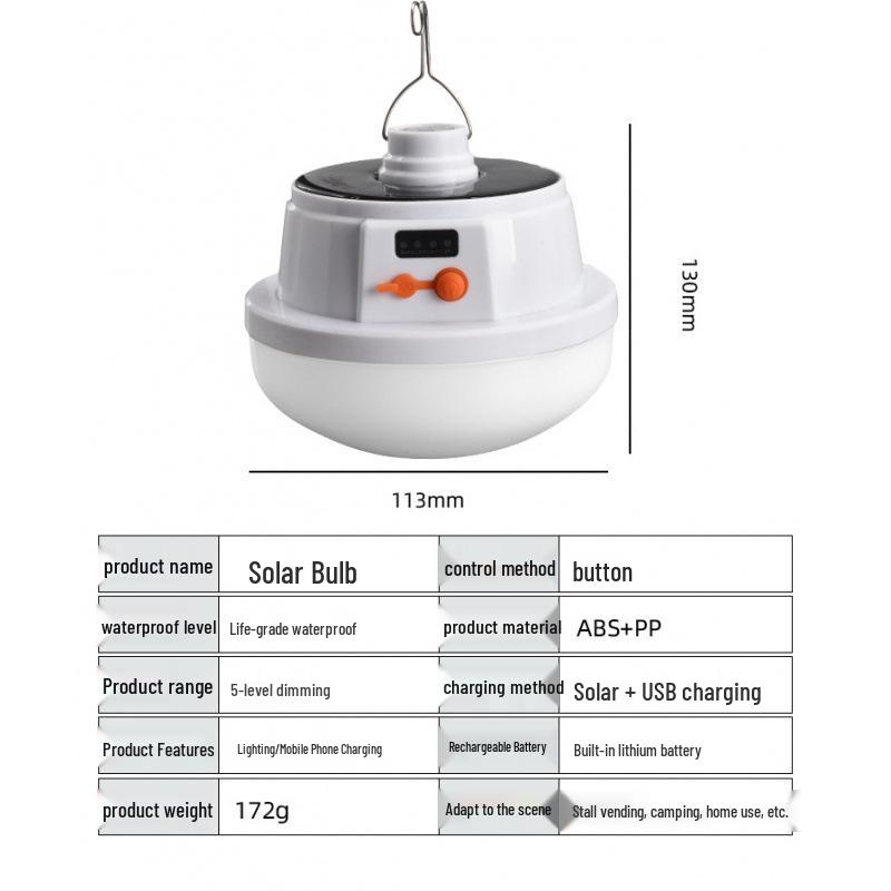 Waterproof Durable Solar LED Emergency Camping Bulb