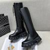 Winter Knee-high Boots Women's Black Punk Leather Combat Boots Gothic Shoes
