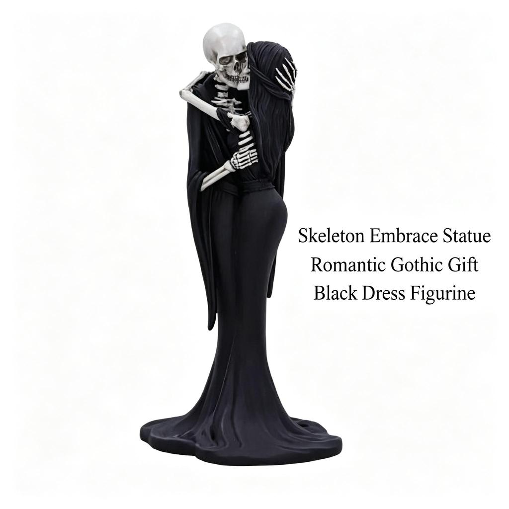 Gothic Skull Couple Resin Figurine, Eternal Kiss Statue Desktop Tabletop Decor