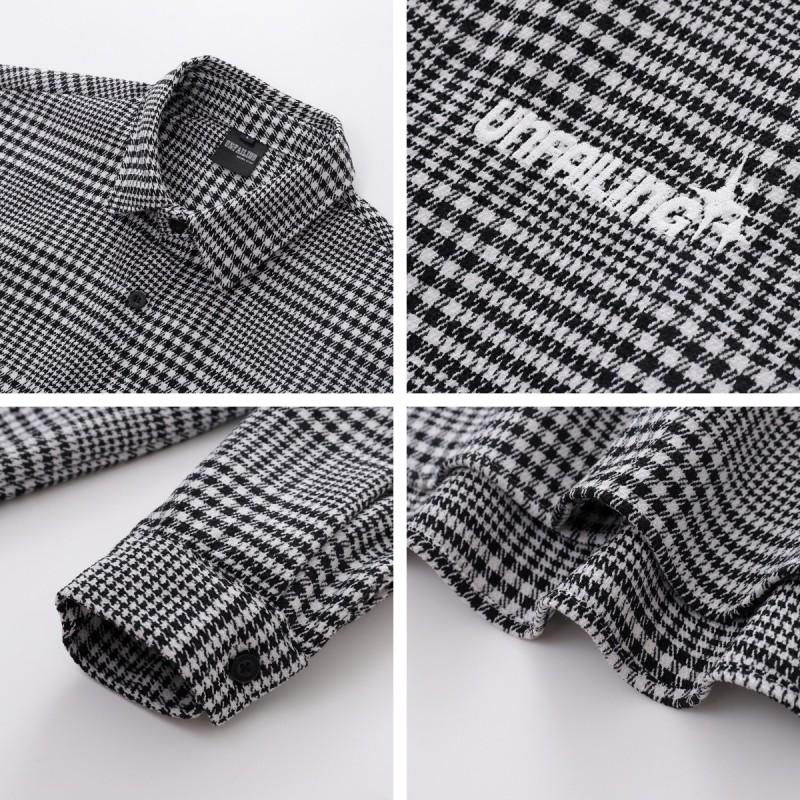 American Vintage Plaid Letter Embroidery Long Sleeve Shirt Loose Casual Top Men Women