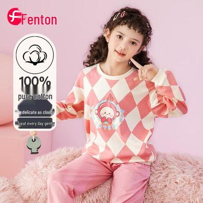 Детский весенний клетчатый комплект пижамы и домашней одежды Fenteng из чистого хлопка
