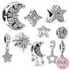 New Arrivals Sparkling Star & Moon Charm S925 Sterling Silver Bead for Women Fit Original  Bracelet DIY Jewelry Accessory