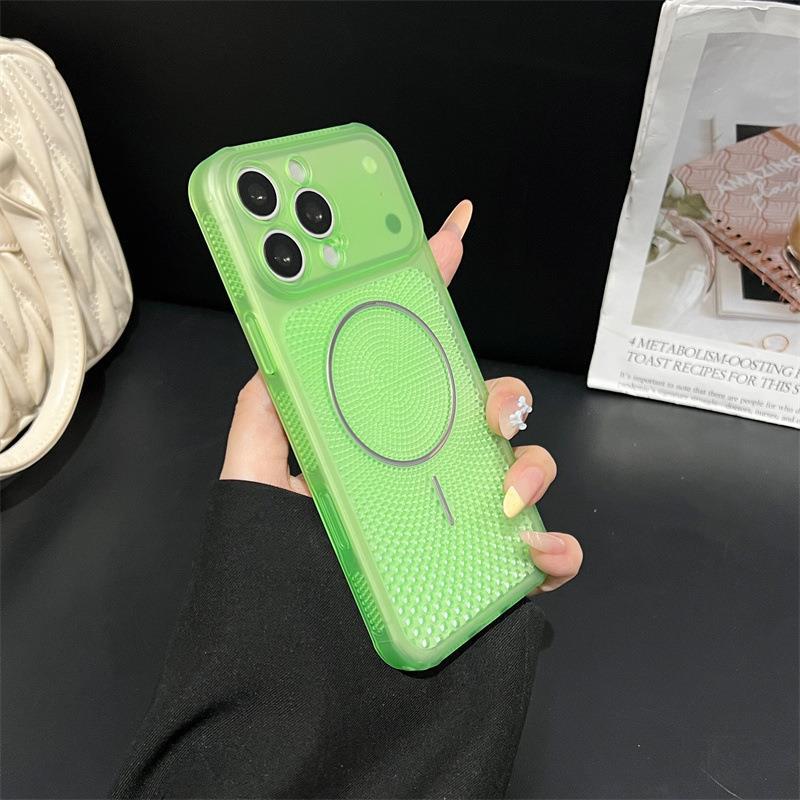 Ледяной кристалл полый тонкий кольцо магнитное притяжение подходит для iPhone17promax всесторонний чехол для мобильного телефона теплоотвод однотонный Apple 16