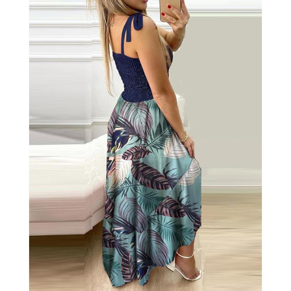 Женское сексуальное платье макси на бретелях, летнее платье на бретельках без рукавов с цветочным принтом, элегантное праздничное пляжное вечернее платье