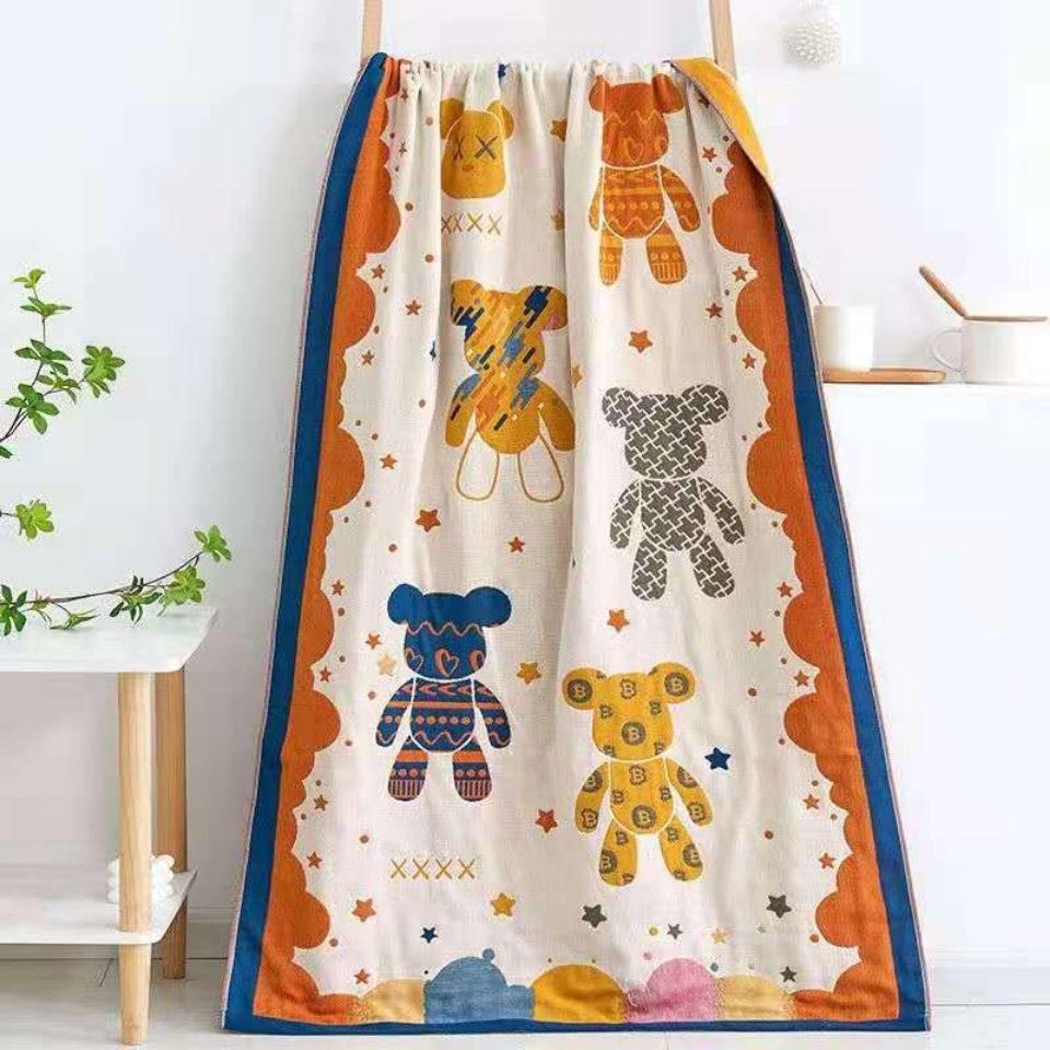 Extra Large Cotton Gauze Cartoon Bath Towel - Soft, Quick-Drying for Adults & Kids