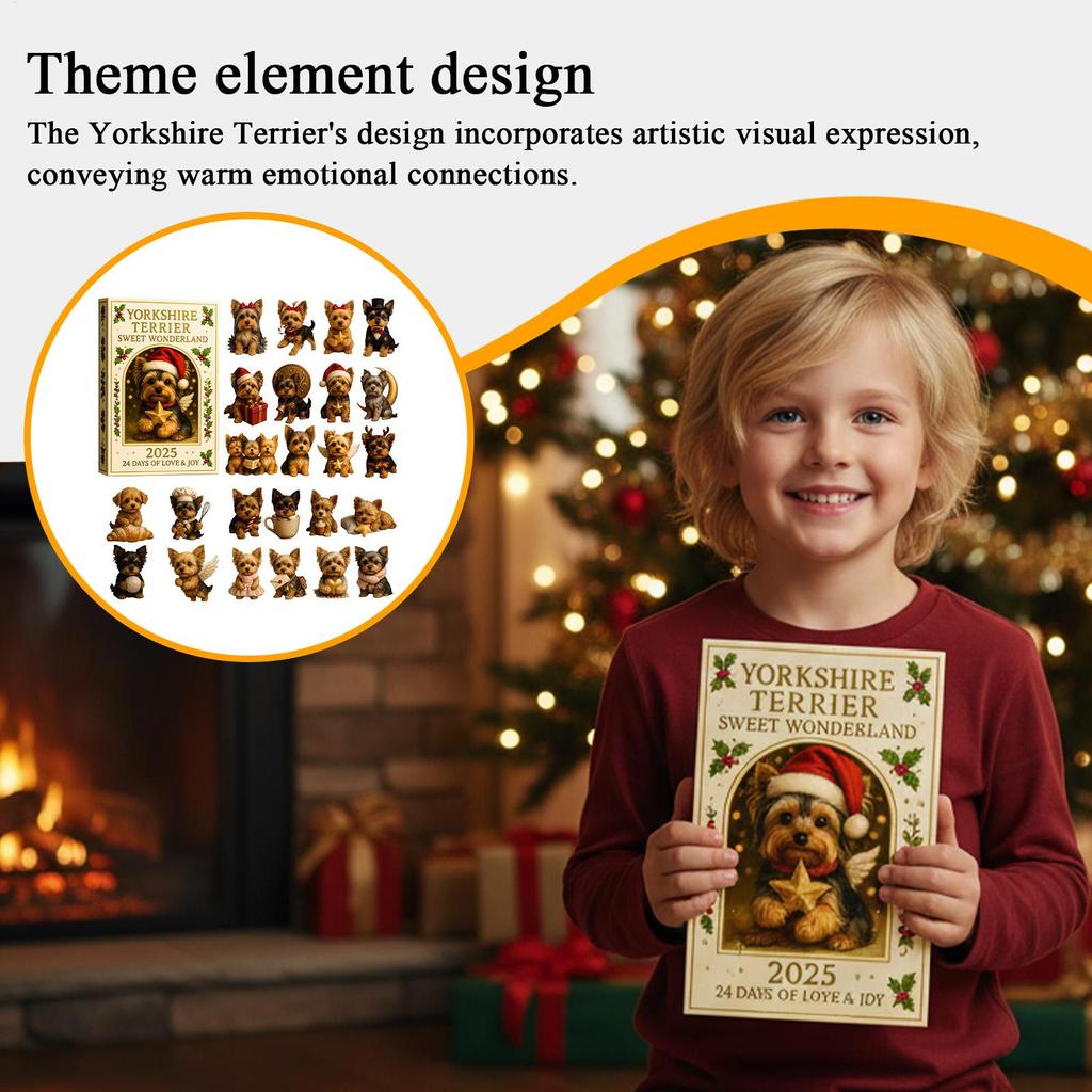 Йоркширский терьер 24 дня Адвент-календарь 2D акриловые украшения Рождественские украшения на собачью тематику для зеркала, елки, дома, рождественские подарки