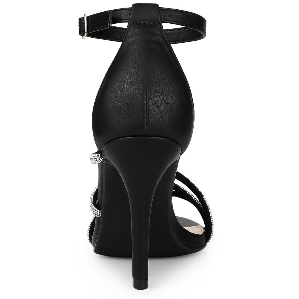 Allegra K Women's Open-Toe Rhinestone Strap Stiletto Heel Sandals, Black, Size 24