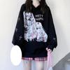 Готические толстовки с капюшоном в стиле Харадзюку, женские готические японские уличные толстовки с капюшоном с мультяшным принтом, черные топы, осень Y2k