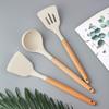 Non-Stick Silicone Cooking Utensils Set, 3 Pcs With Wooden Handle, Silicone Kitchen Gadgets (Cream, 3)